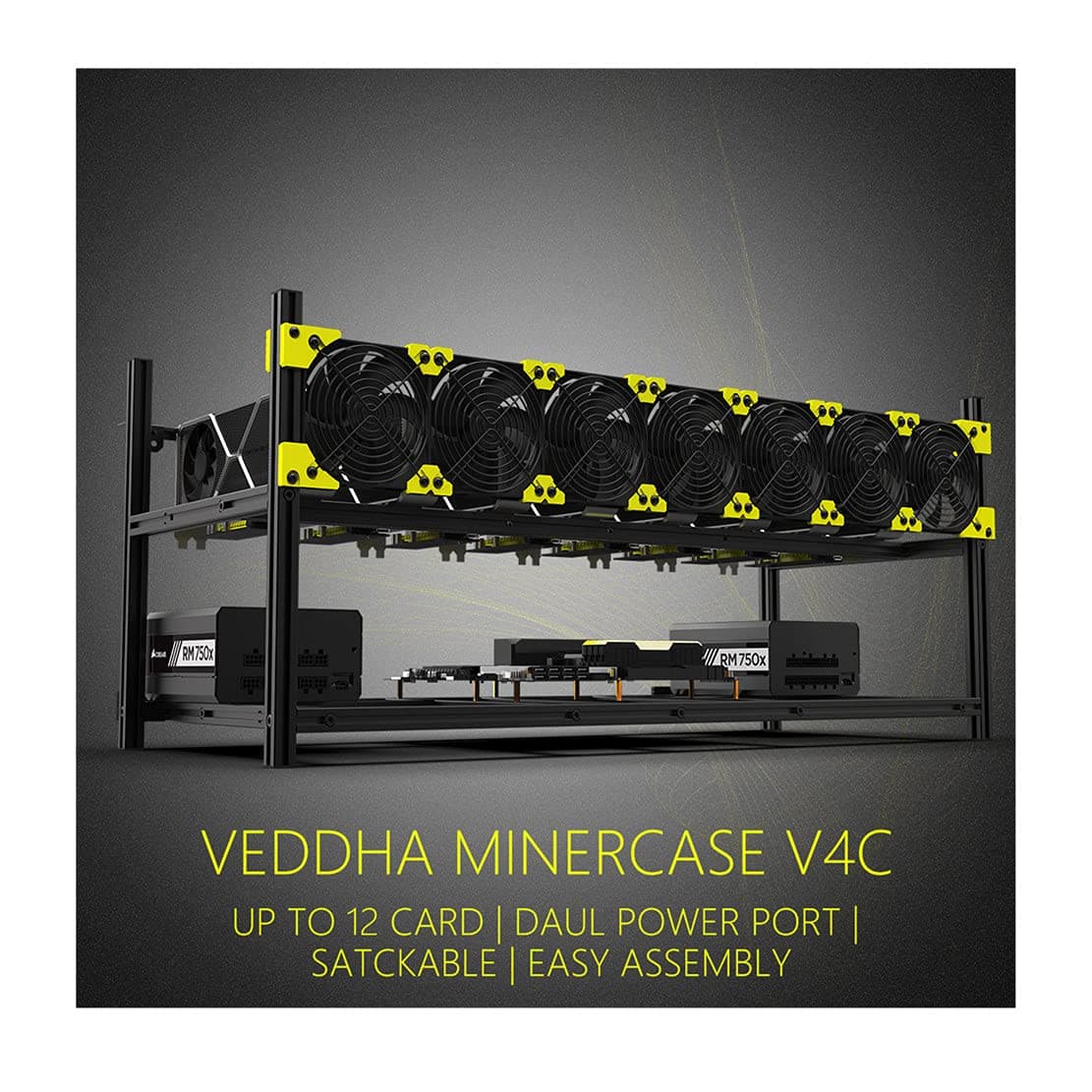 6/8 GPU Aluminum Stackable Open Air Mining Computer Frame Rig Ethereum Veddha (V4C-8/12GPU)