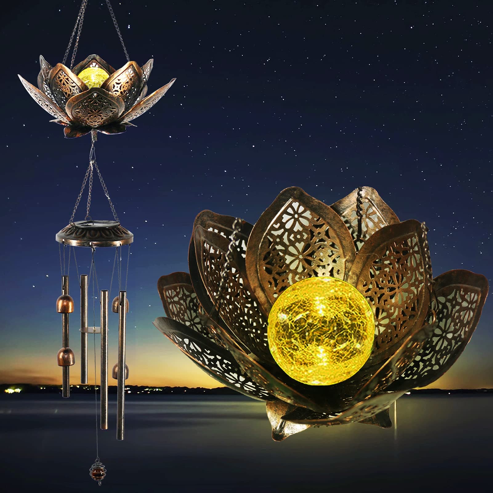 Solar Lotus Wind Chimes