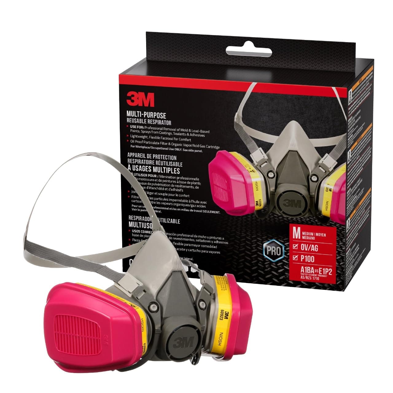 P100 / OV / AG Multi-Purpose Reusable Respirator 62023 Medium Size NIOSH-APPROVED P100 / Organic Vapor / Acid Gas Rated Filters Adjustable Head Straps Comfortable & Lightweight (62023H1-DC)