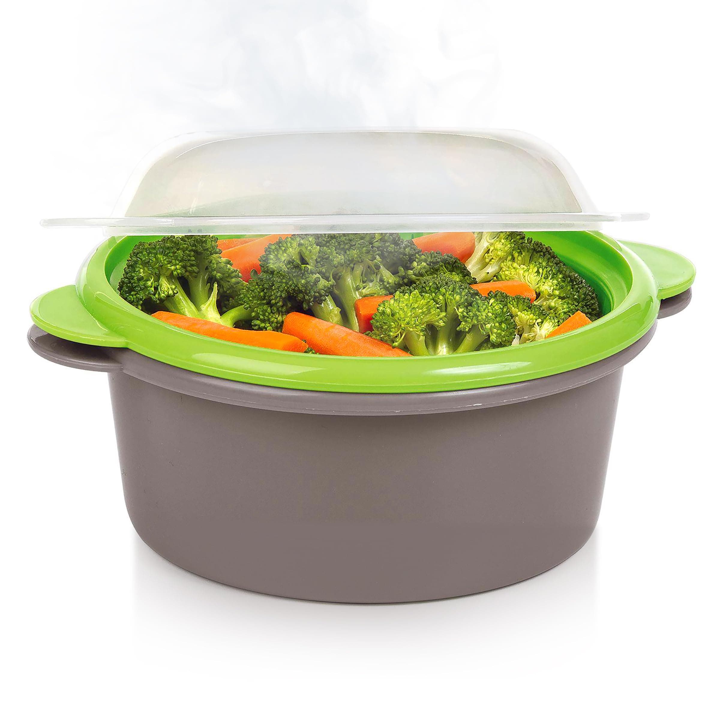 Progressive Prep Solutions Microwave Fish and Veggie Steamer, Adjustable Steam Vent Control, Vegetable Steamer, BPA FREE, Dishwasher Safe Mini Steamer Multicolored GMMC-460