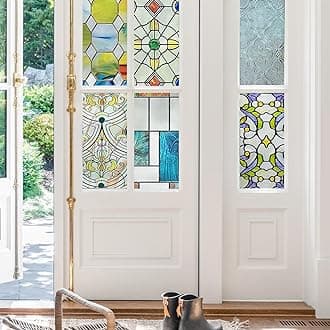 A4 Size 3D Glass Textured Privacy Window Film, 6 Sheets in Different Designs, Heat Control Sun Blocking, Decorative Window Film for Home, Static Cling, Removable Non-Adhesive