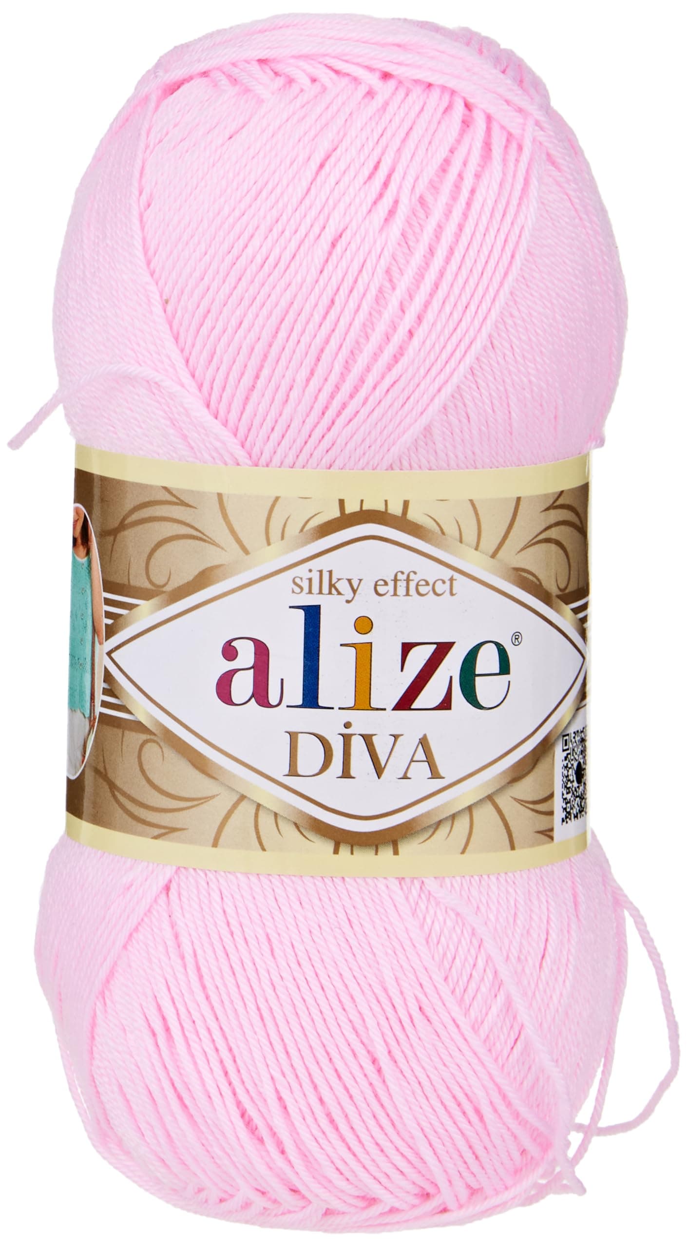 Alize Diva Silk Effect 100% Microfiber Acrylic Yarn 1 Ball skeins 100gr 383yds Color (185 - Baby Pink)