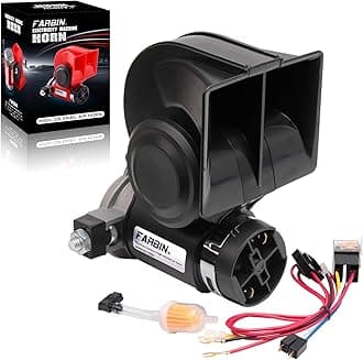 FARBIN Air Horn for Truck,Compact Train Horn,Electric Car Horn 12V 150db Super Loud with Wiring Harness for Any 12V Vehicles (Black)
