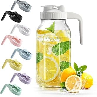 Mason Jar with Pour Spout Lid V-shaped, 2 Quart Iced Tea Pitcher Double Leak Proof, 64 oz Drink Pitcher for Breastmilk, Sun Tea, Juice, Coffee Creamer