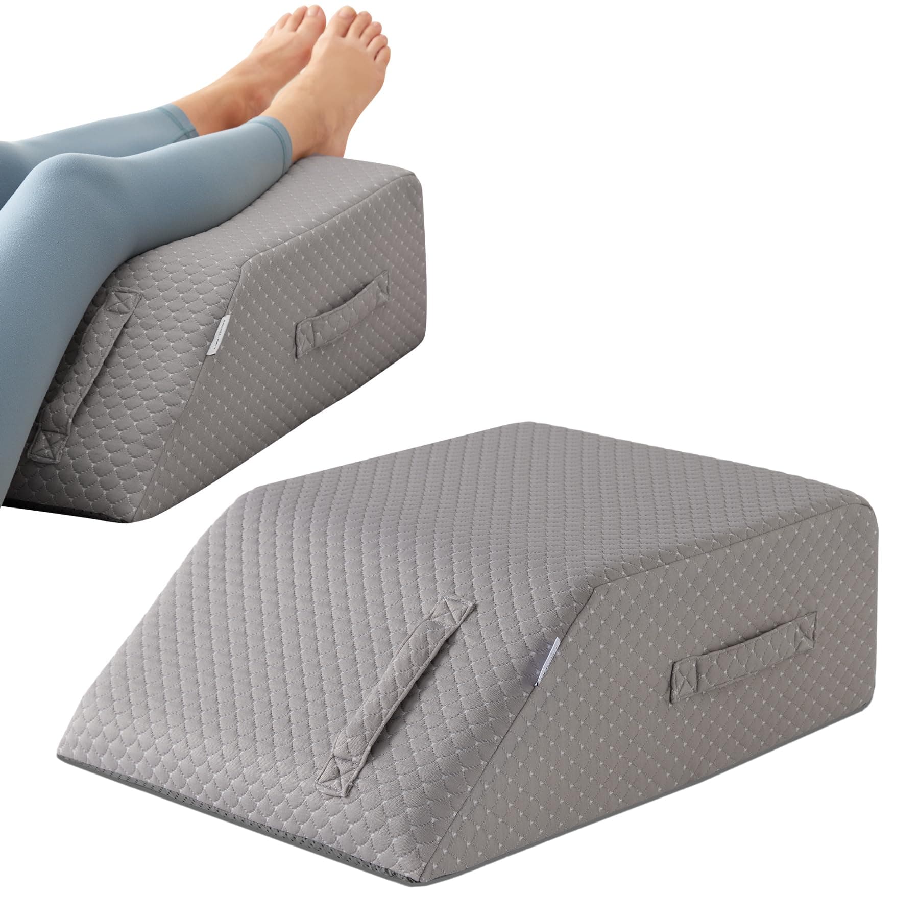 Leg Pillow Elevation Blood Circulation, Leg Wedge for Elevation for Swelling, Leg Elevating Pillow for After Surgery, Memory Foam Foot Knee Pillow for Back Sleeping 24×22×8 Inch Grey