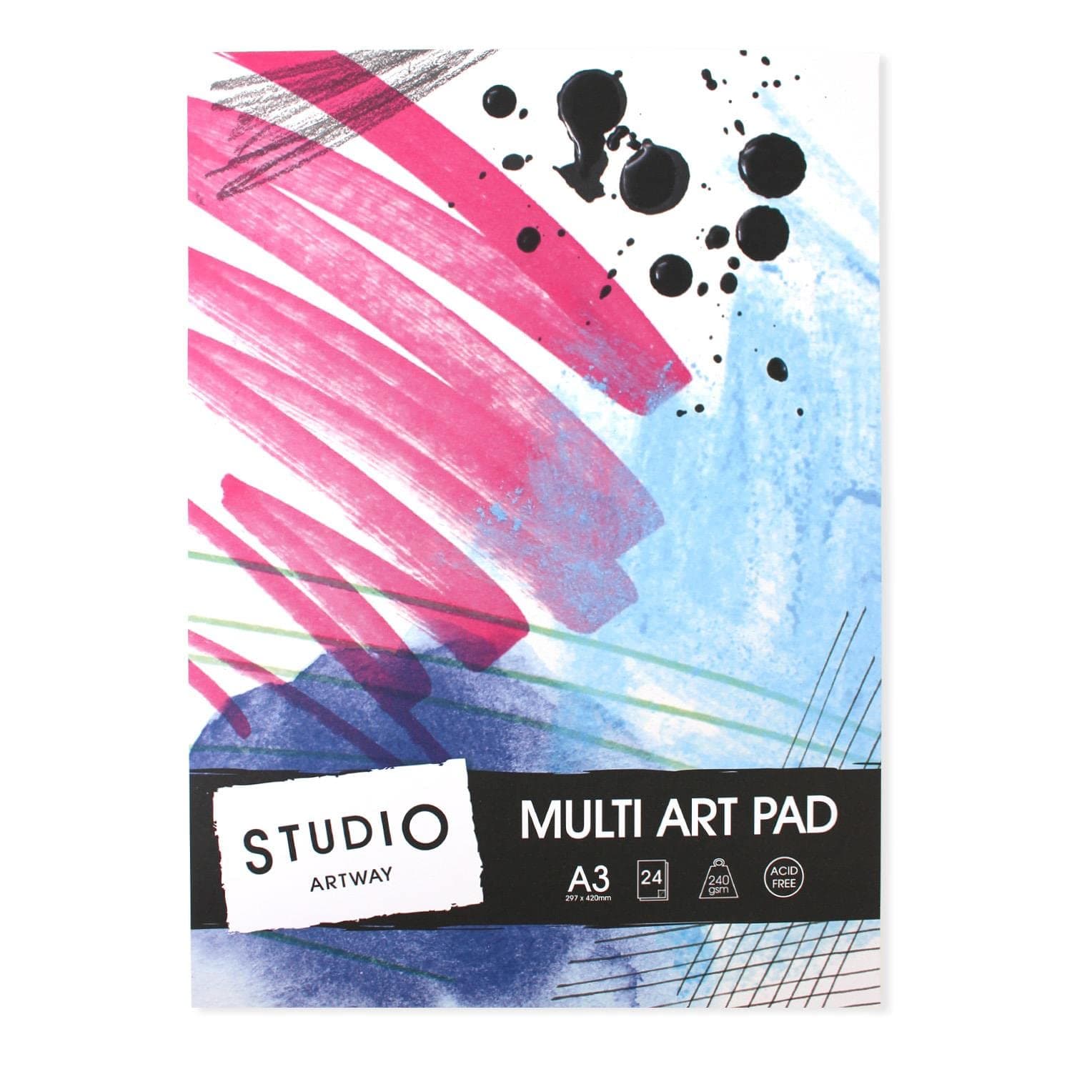 Artway Studio A3 Mixed Media Pad (Multi Art Pad) – Ideal for Mixed Media Applications – 240gsm Mixed Media Paper – 48 Sides/24 Sheets