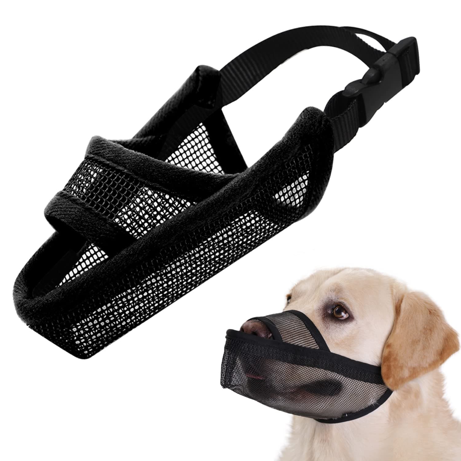 Crazy Felix Nylon Dog Muzzle for Small Medium Large Dogs Poodle Labrador Golden Retriever Doberman, Air Mesh Breathable and Drinkable Pet Mouth Guard for Anti-Biting Chewing Scavenging(Black,M)