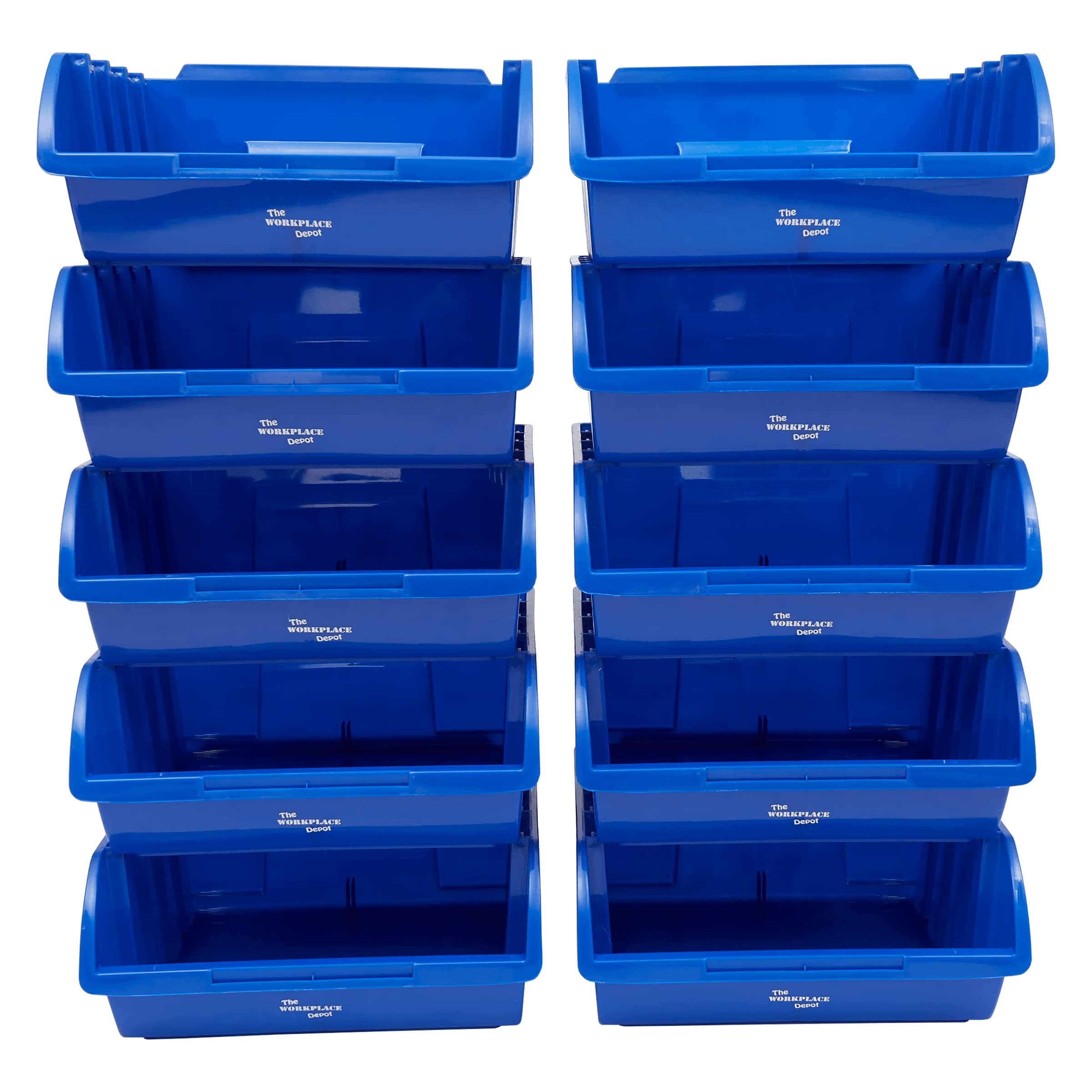 The Workplace Depot Large Plastic Stackable Blue Storage Bins for Parts and Picking - Pack of 10 - 130(H) x 290(W) mm, Small Part Storage Bins