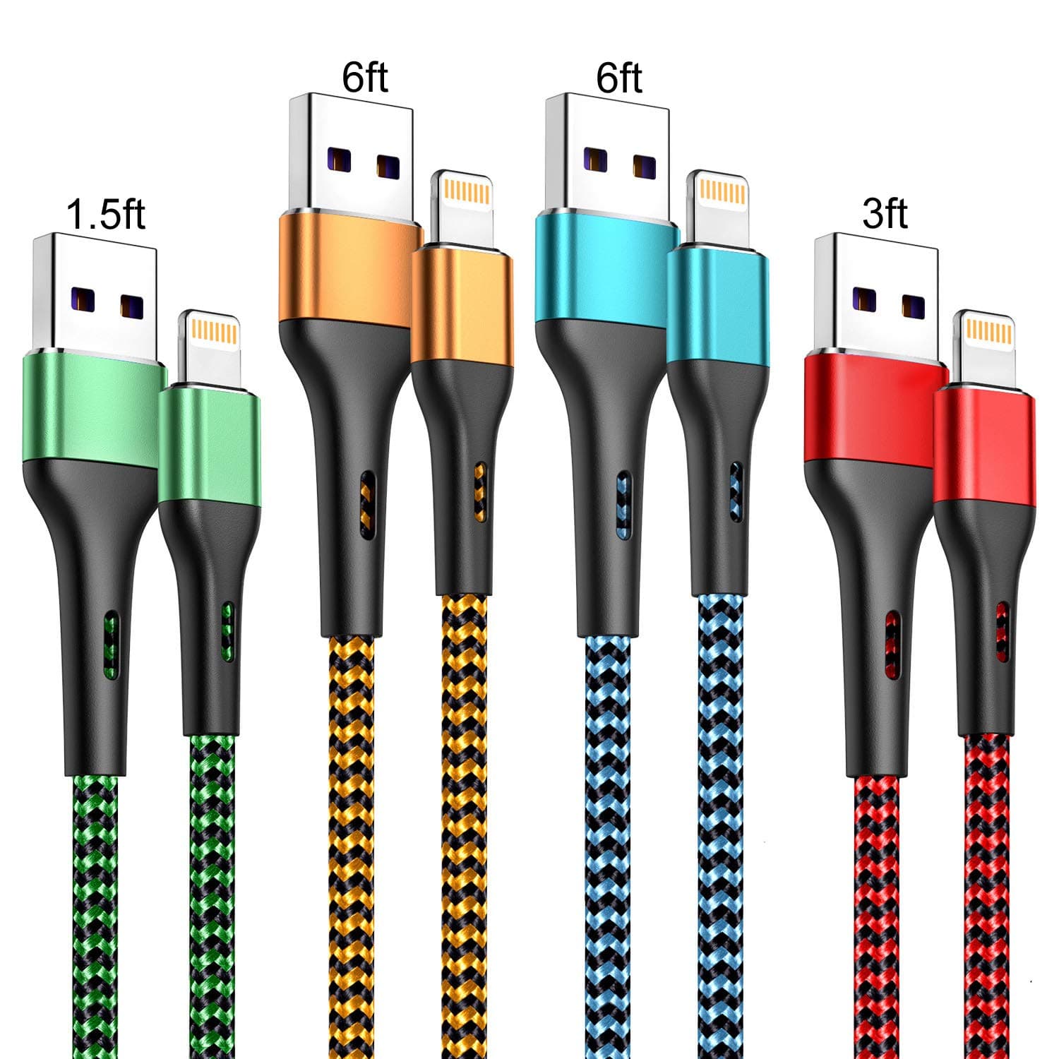 iPhone Charger 6FT/6/3/1.5, Lightning Cable Fast Charging Cable Nylon Braided Cord Compatible with iPhone 14/13/12/11 Pro Max/XS MAX/XR/XS/X/8/7/Plus/6S/6/SE/5S/iPad