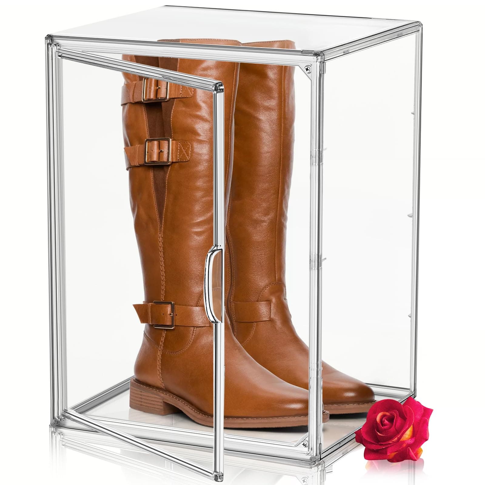 XX-Large Acrylic Box, Extra Large Boots Shoe Display Case, Clear Sneaker Storage Stackable Purse Handbag Organizer Shoe Boxes with Magnetic Door