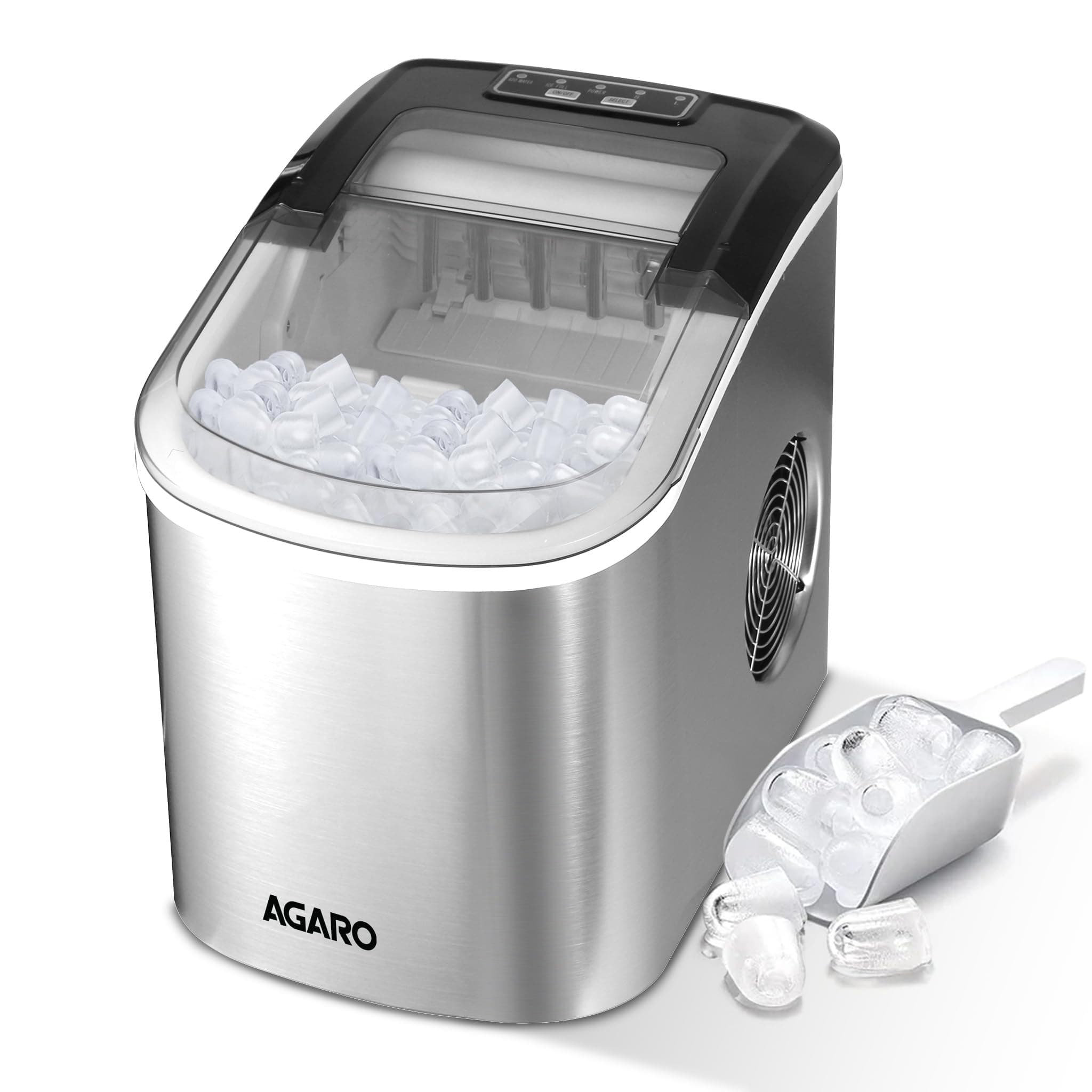 AGARO Regency Ice Maker, Portable Ice Maker, 2.2L water Tank, 9 Pcs Ice Cube at a time, Stainless Steel Body, Small & Big Ice Cubes, Electric Ice Maker, Home & Kitchen