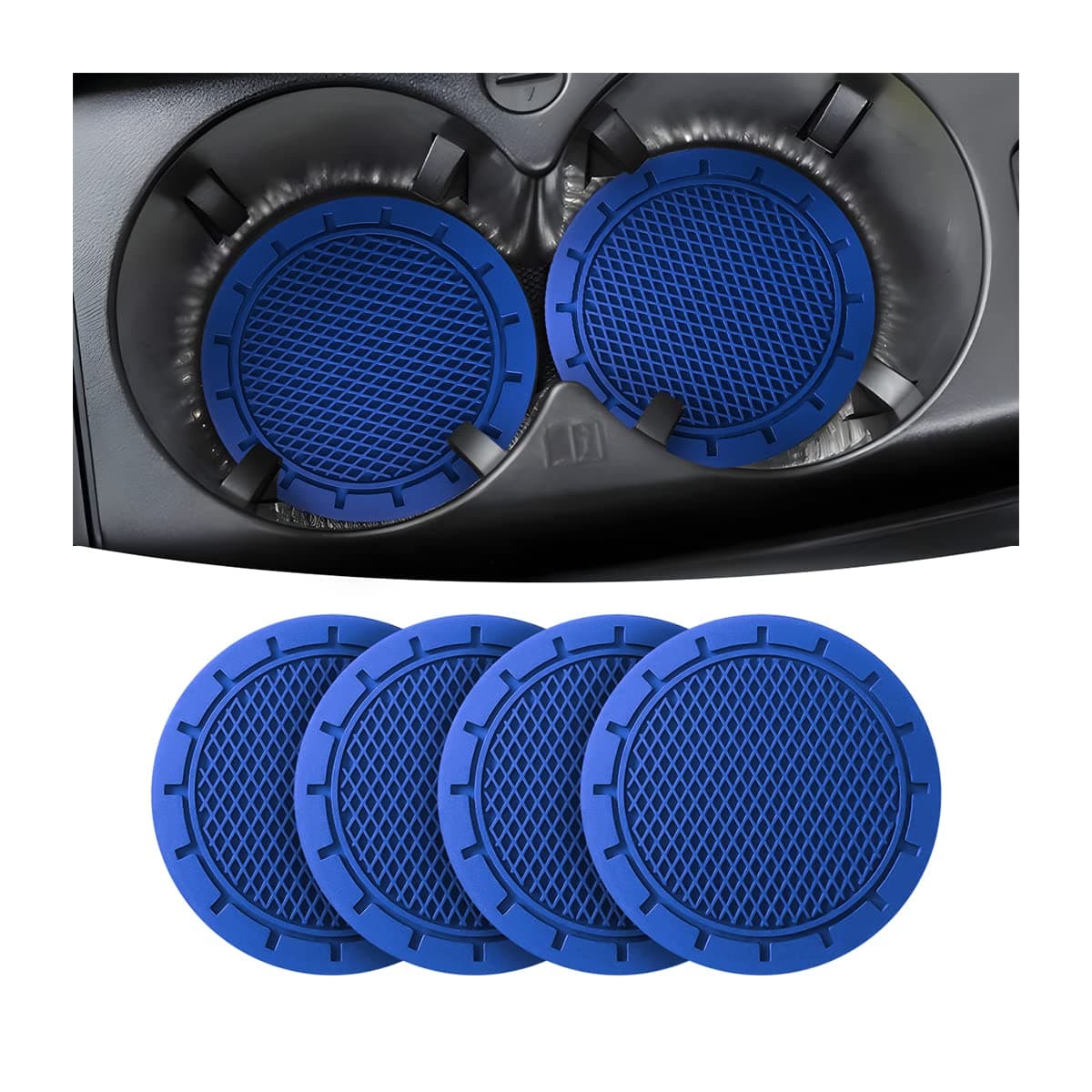 4 Pack Car Cup Holder Coaster, 2.75 Inch Diameter Non-Slip Universal Insert Coaster, Durable, Suitable for Most Car Interior, Deep Blue