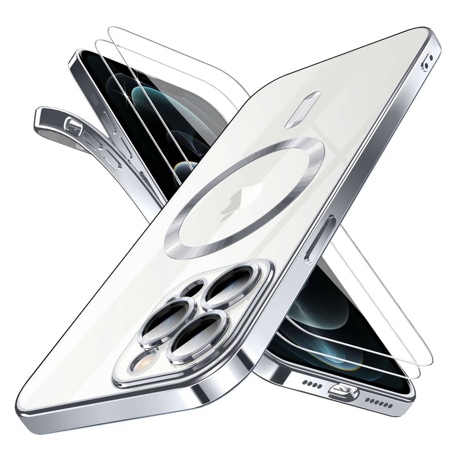 DOSNTO Magnetic Clear for iPhone 12 Pro Case with MagSafe [Integrated Camera Glass] [Original iPhone Exterior] Silicone Cover Slim Thin [Non-Yellowing] Anti-Fingerprint Scratch Wireless Charging