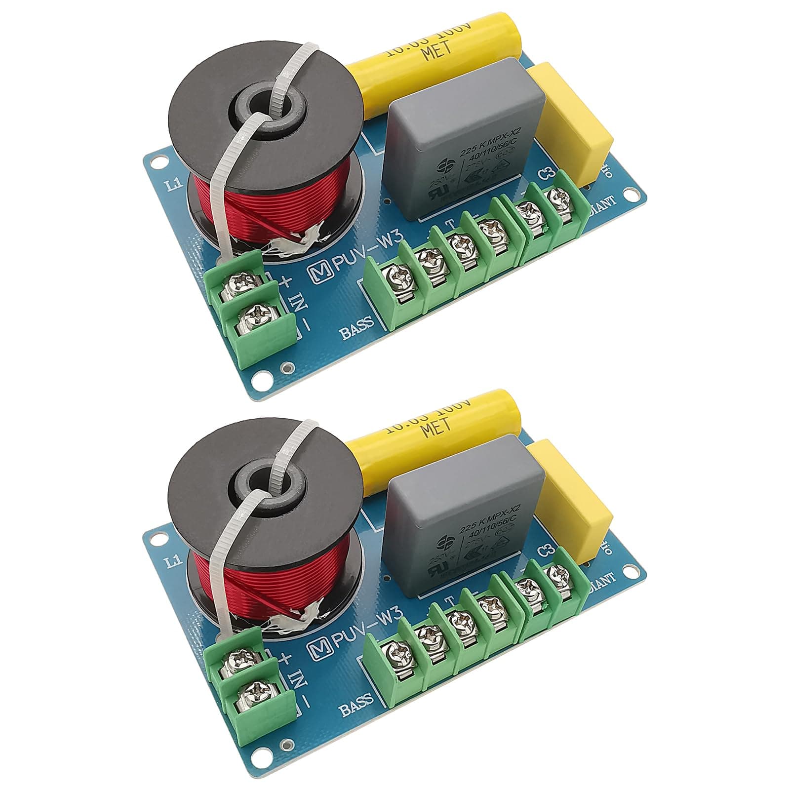 HiQltyla 3 Way Speaker Crossover, PUV-W3 200W Passive Crossover for HiFi Home Audio 4 to 8 Ohm Bass Mediant Tweeter Bookshelf Speakers - 2Pack