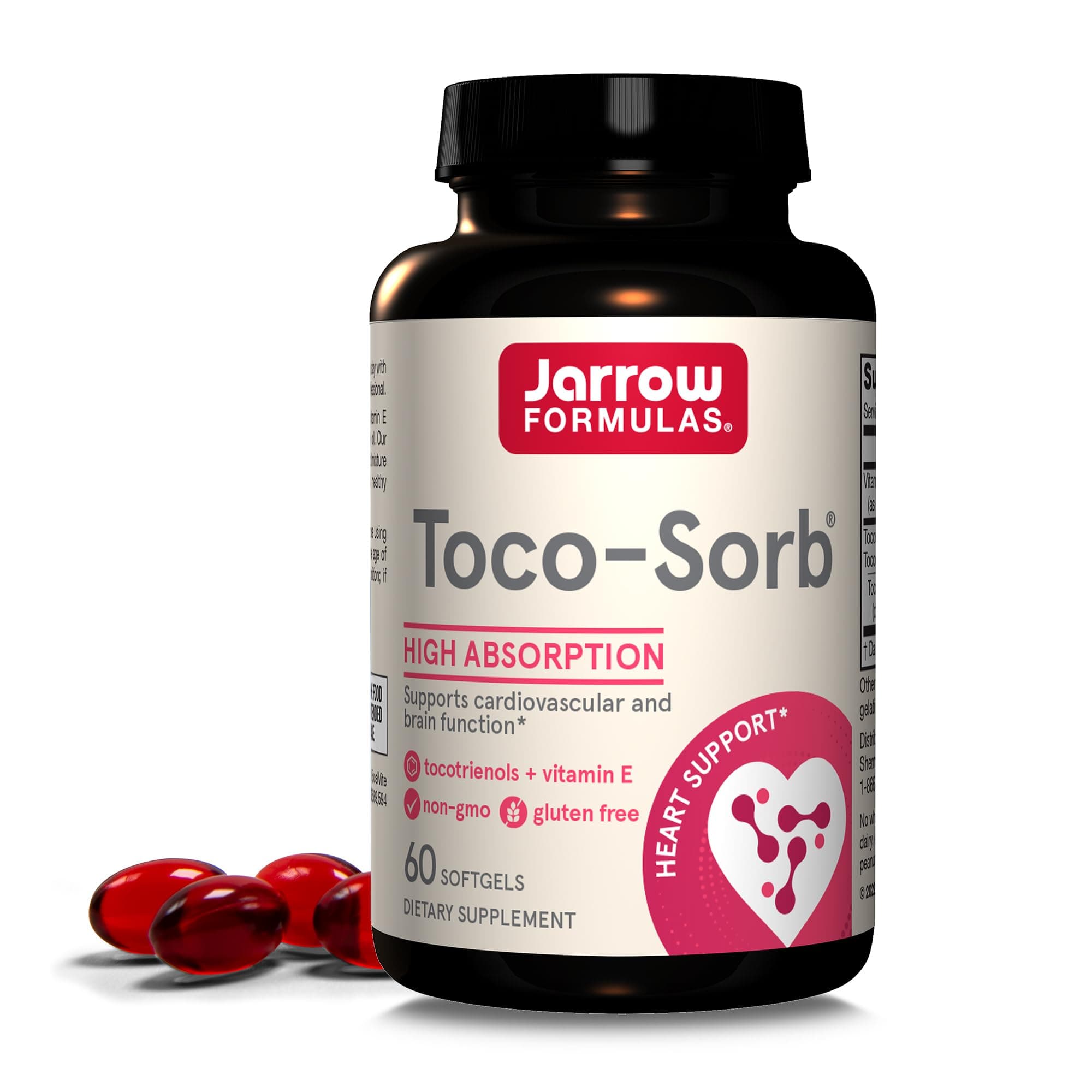 Toco-Sorb Cardiovascular Health and Brain Function Support, High Absorption Formula, Tocotrienol-Tocopherol Complex and Vitamin E, 60 Softgels, 30 Day Supply