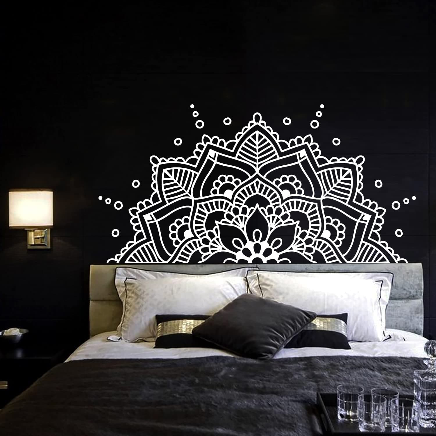 Half Mandala Wall Decal Vinyl Sticker Headboard Master Bedroom Boho Bohemian Decor Yoga Studio Namaste Ornament Mandala Decals Decor F129