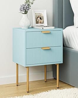 Nightstand,Morden Bedside Table with Gold Frame,Small Night Stand,End Table,Bedside Furniture,Side Table with Drawer and Shelf for Bedroom,Living Room (2Drawers, Blue)