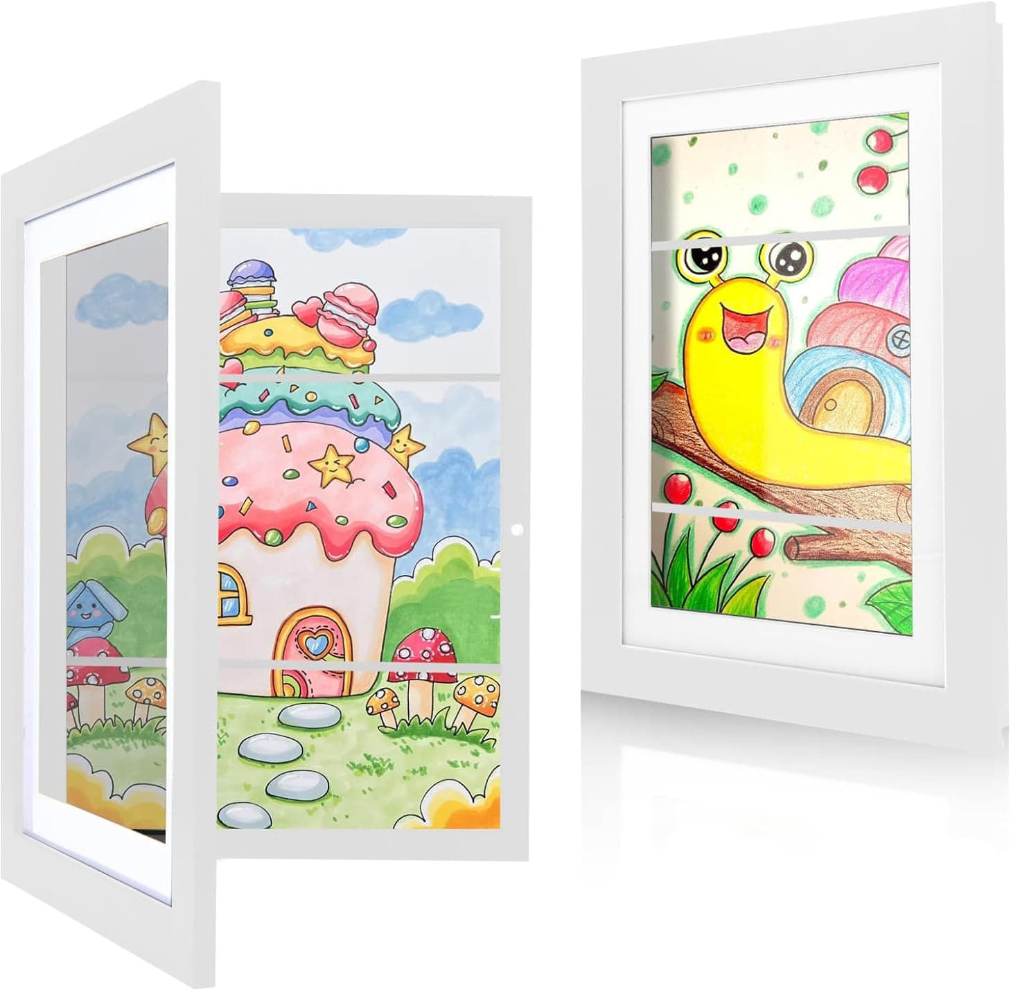 YANHAO 2PCS Kids Art Frame Front A4 Picture Frames Opening Frames Artwork Display Storage for Children Drawing Crafting Schoolwork Art Projects (White)