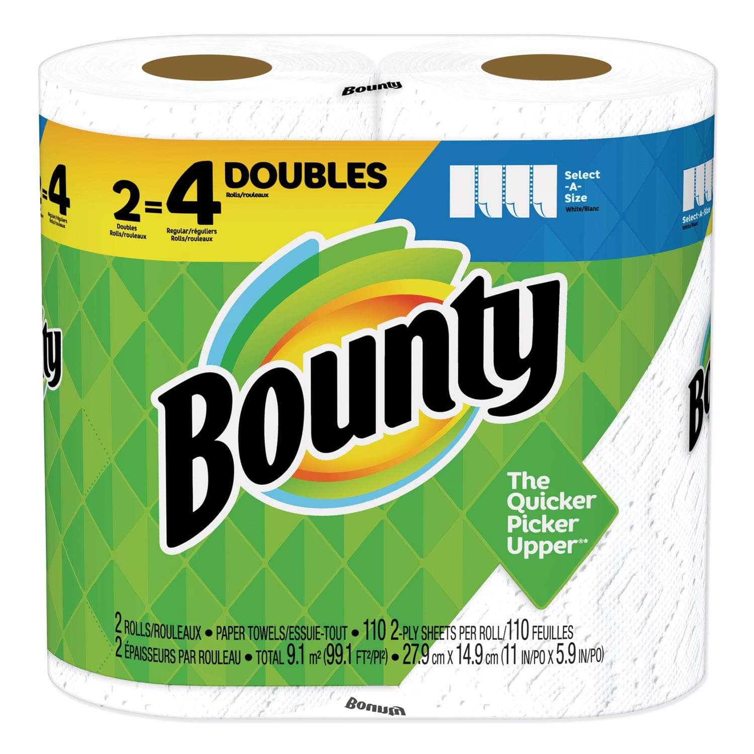 Bounty Select-A-Size Paper Towels, White, 2 Double Rolls = 4 Regular Rolls , 64 Count (Pack of 2)