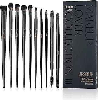 Jessup Eyeshadow Brush Set Eye Makeup Brushes Professional 10Pcs Blending Brush Eye Shadow Liner Brush Crease Brush Duo-end Brow Brush, Elegant Black T337
