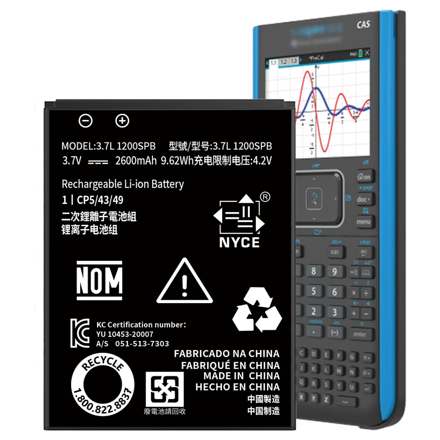 TI-84 Plus CE Battery for Texas Instruments,𝗨𝗽𝗴𝗿𝗮𝗱𝗲𝗱 High Capacity 0 Cycle,P11P35-11-N01 Battery,Part No 3.7L1200SPB 3.7V TI-Nspire CX II TI-Nspire CX II CAS