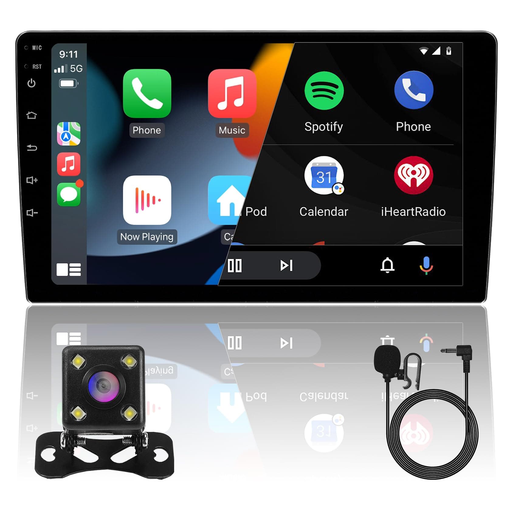 9inch 2+32GB IPS Full Touch Screen Android Car Radio Audio Video Stereo Player for 2Din Raido Model with CarPlay Android Auto WiFi BT MirrorLink Split Screen PIP GPS Navigation