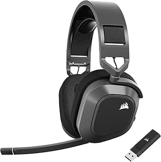 Corsair HS80 MAX WIRELESS Multi-platform Gaming Headset with Bluetooth – Dolby Atmos – Qualitative Broadcast Microphone – Compatible with iCUE – PC, Mac, PS5, PS4, Mobile – Steel Gray