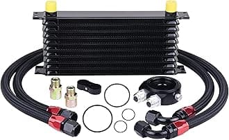 - EVIL ENERGY 10 Row Oil Cooler Kit, 10AN Transmission Engine Cooler Japanese Radiator Universal Aluminium Black