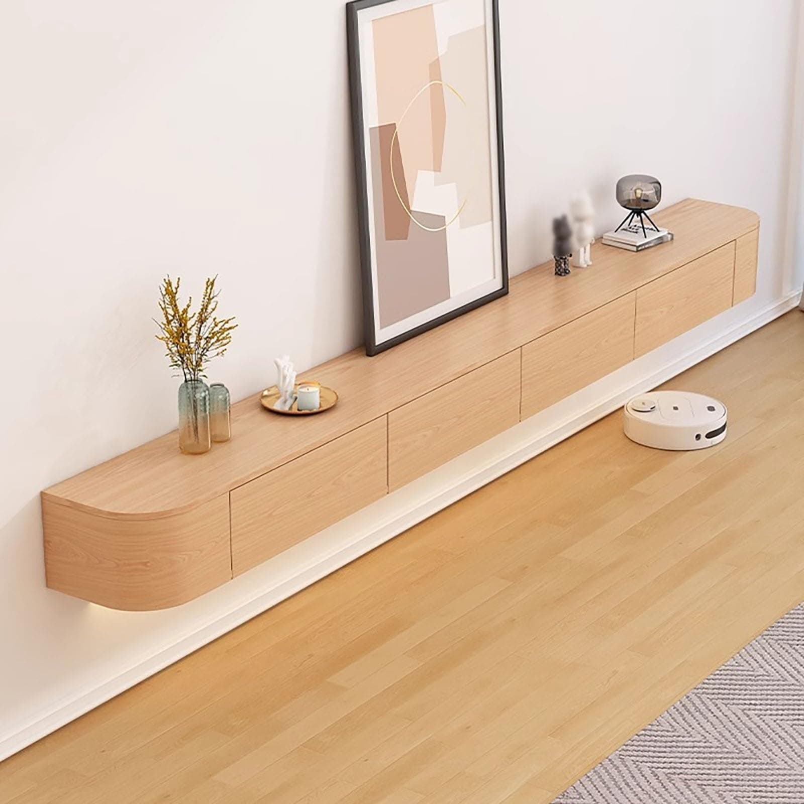 Modern Wall Mounted Floating TV Stand, Entertainment Unit, TV Console with Doors Drawers for Living Room, Bedroom (All Wood, 140CM)