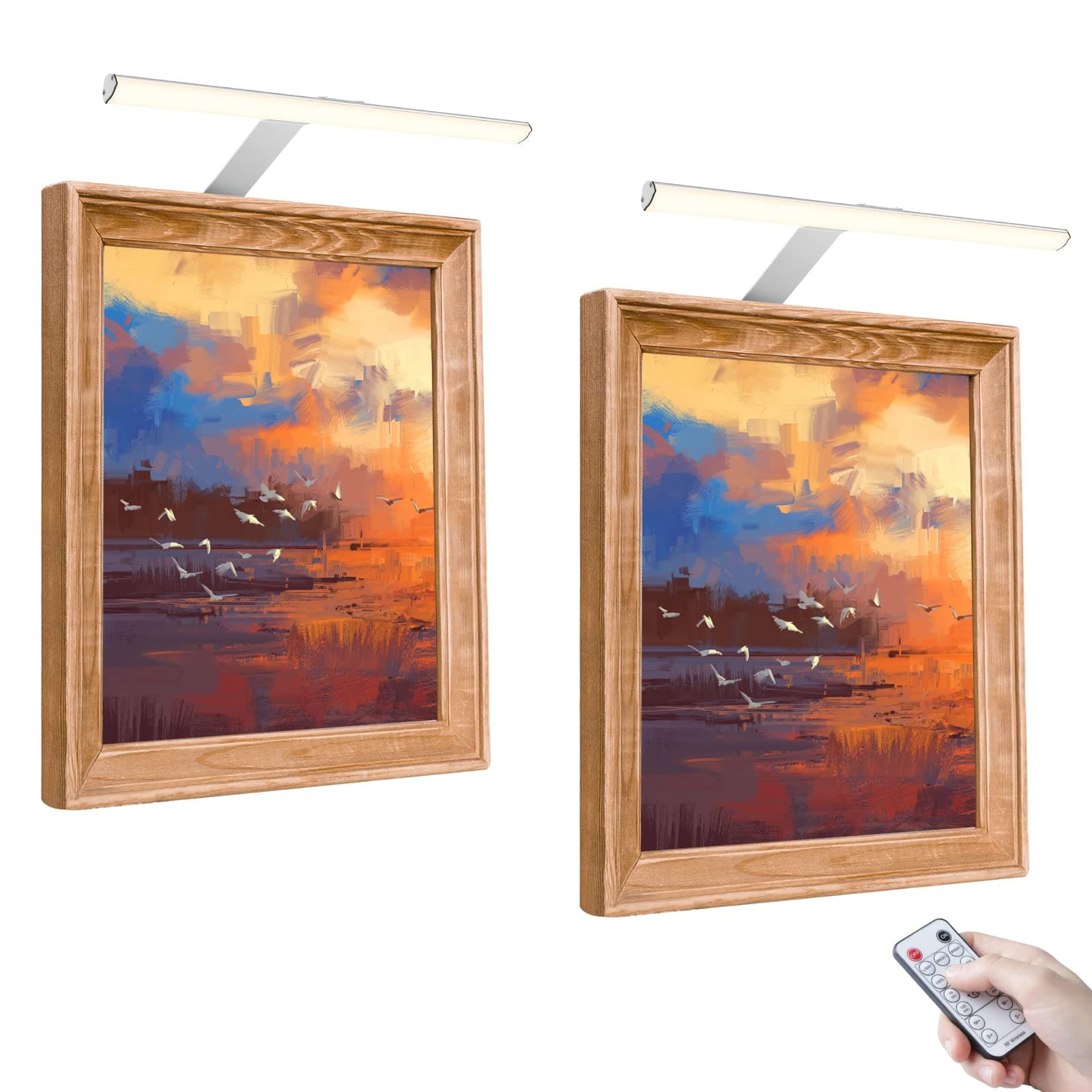 LABOREDUCER Picture Lights Silver Plug in 2 Pack with with Remote Control,Art Light for Paintings Dimmable Picture Frame Lighting for Wall, Dartboard Light Display Lights for Art Gallery