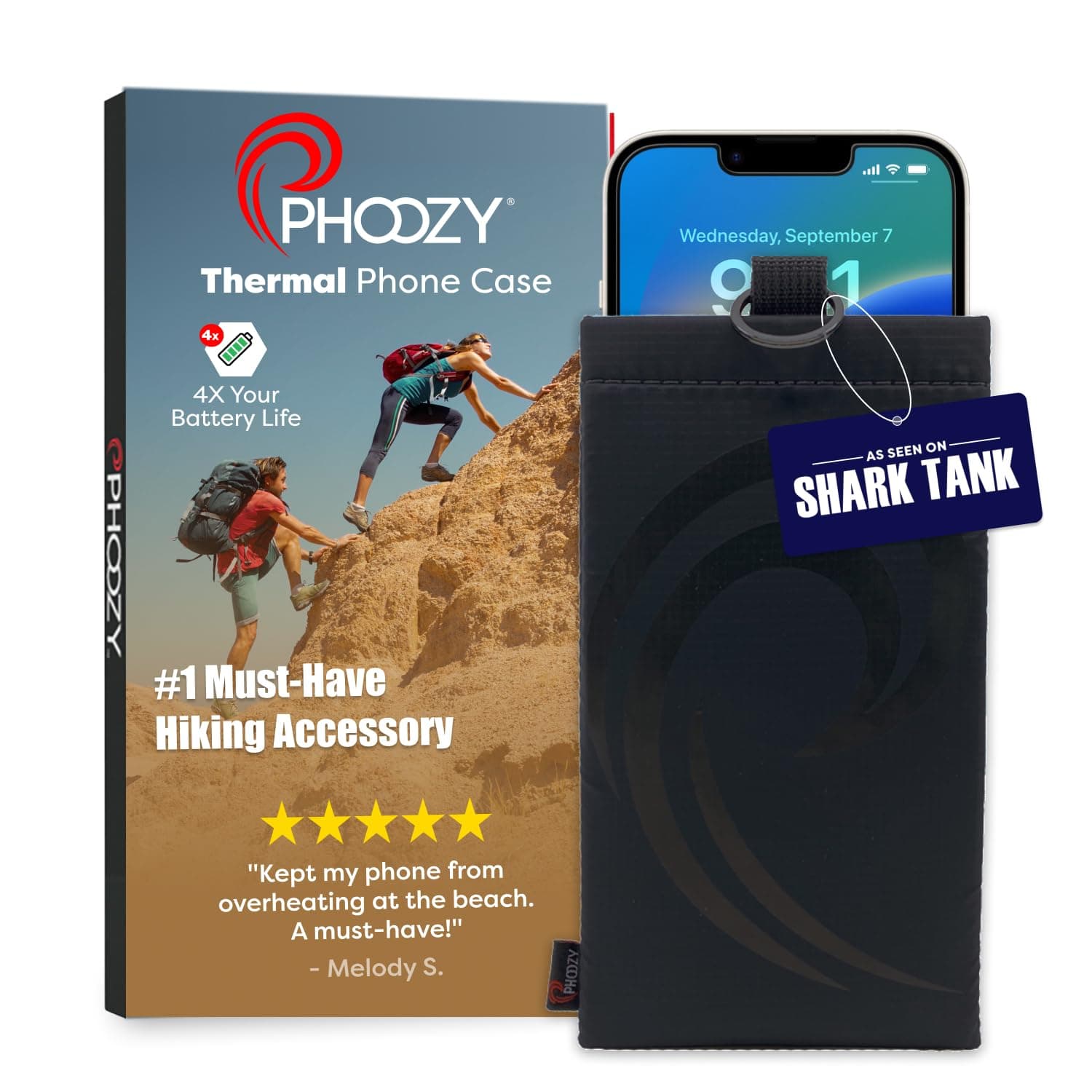 PHOOZY Apollo II Thermal Phone Case with NASA-Derived Technology - Extends Battery Life 4X in Hot or Cold Weather - Military Grade 8-Foot Drop Protection Insulated Pouch - Large Black