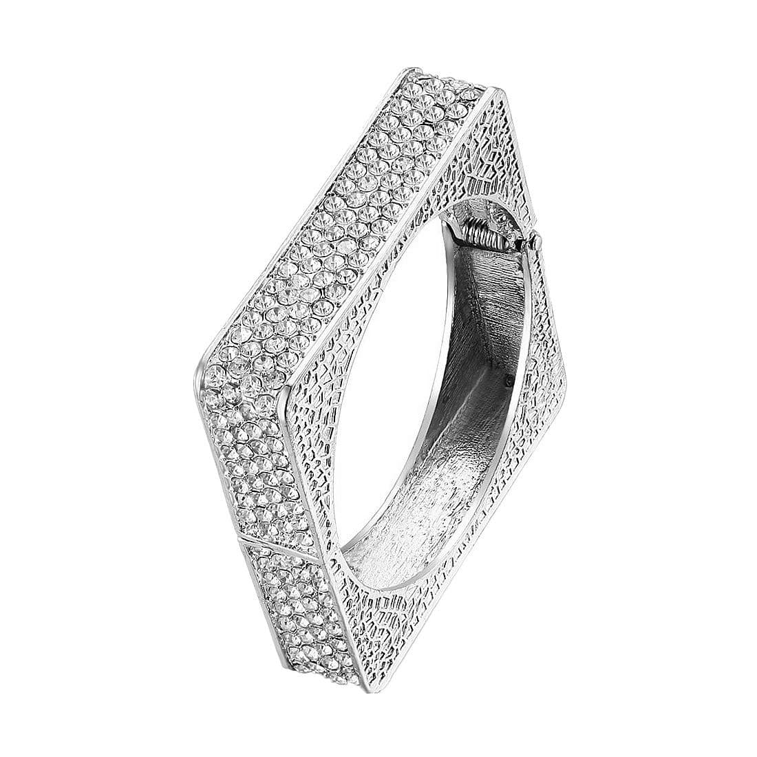 Women's Alloy Square Shape Crystal Cuff Bangle Silver Color Blingbling Shiny Rhinestone Bangle