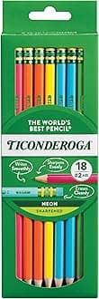 Ticonderoga Wood-Cased Pencils, Pre-Sharpened, #2 HB Soft, Neon Colors, 18 Count