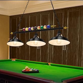 Adjustable Pool Table Lights for 7'-8' Billiard Light Hanging Pool Table Fixture Lighting Pendant Lamp with Metal Shades for Game Rooms (Bulb Not Included)(Black,3 Lights)
