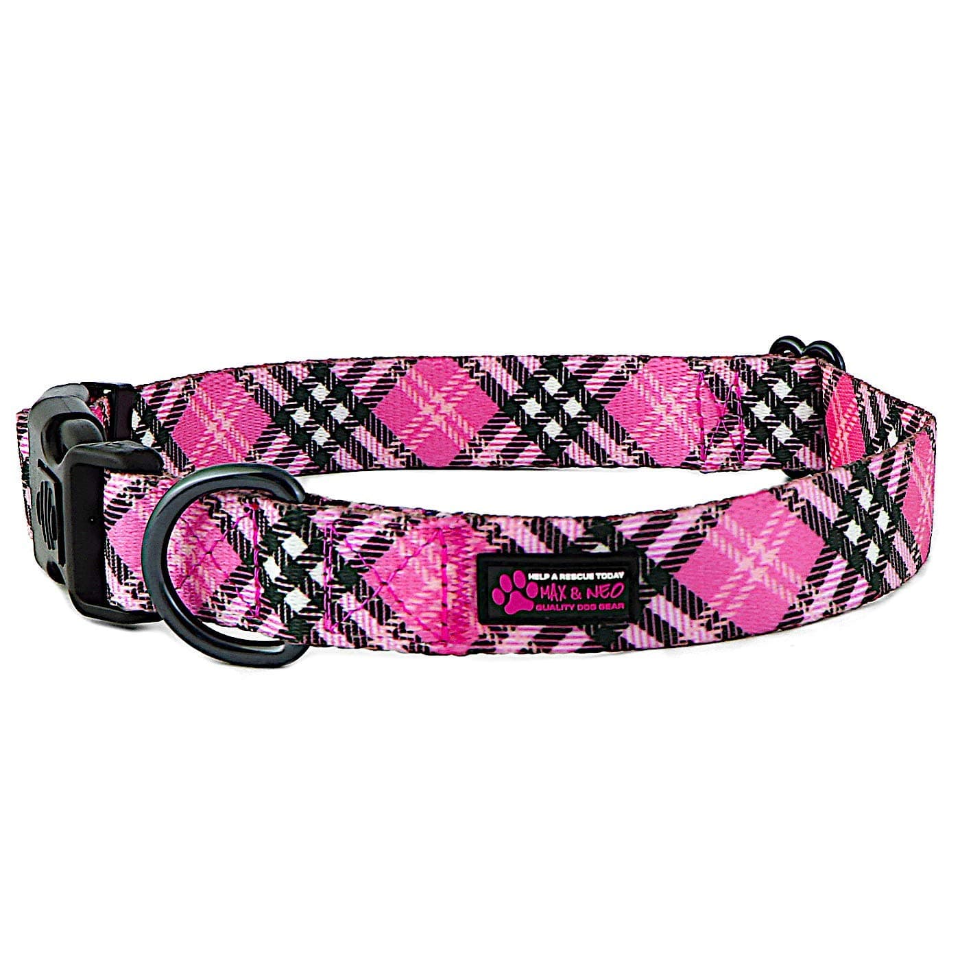 Max and Neo Plaid Pattern NEO Dog Collar - We Donate a Collar to a Dog Rescue for Every Collar Sold (Pink, Small)