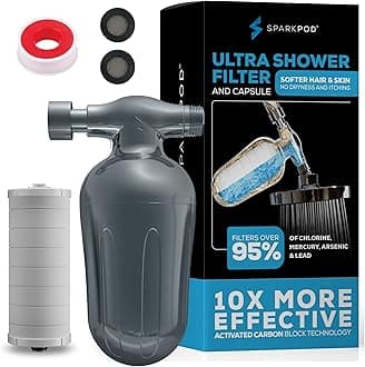 SparkPod Ultra Shower Filter- Shower Head Water Filter & Cartridge- 150 Stage Equivalent, Removes Up to 95% of Chlorine, Heavy Metals for Soft Hair and Skin (Charcoal Grey)
