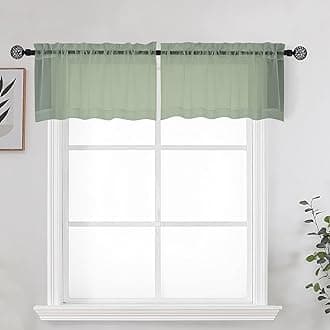 OWENIE Sage Sheer Kitchen Valance for Windows Set of 2, Short Modern Rod Pocket Voile Valance Curtain Window Treatment Decor for Living Room Bathroom Cafe Laundry Basement, 42" W x 14" L