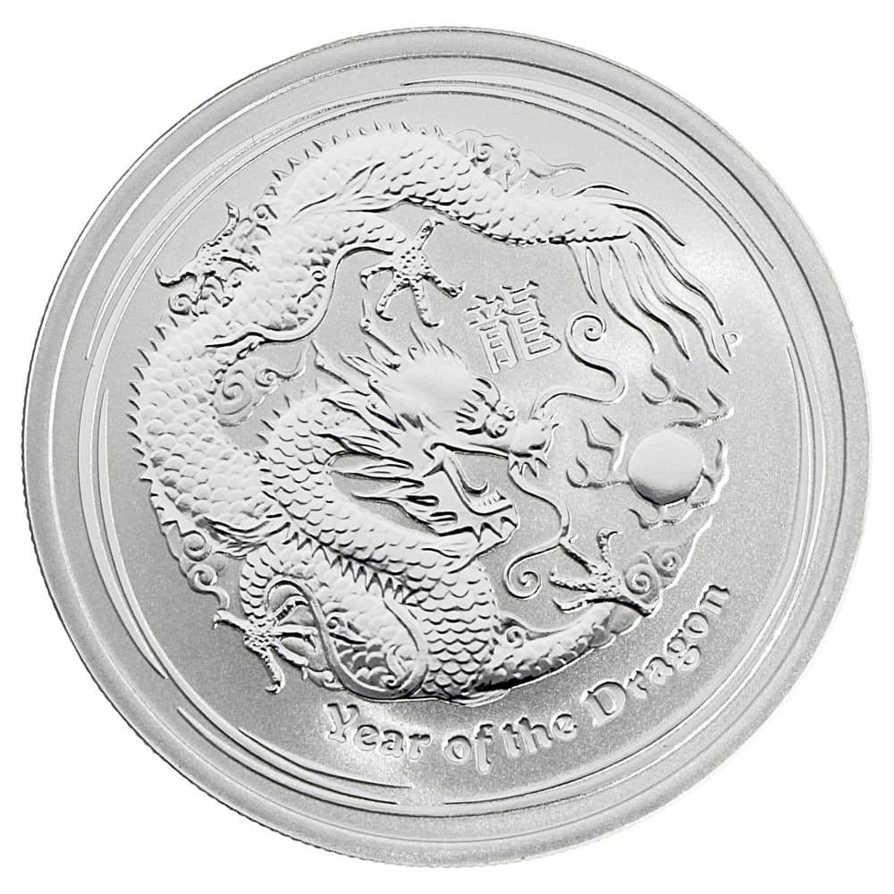 1/2 oz Australian silver coin, 2012, 0.5 AUD, Lunar II "Dragon” design, 1/2 ounce 999/1000 silver, cased