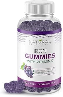 Iron Gummies with Vitamin C for Adults & Kids - Chewable Iron Supplement for Iron Deficiency Anemia, Red Blood Cell Support, Energy, Immune Function, Brain Health, Max Absorption, Grape Flavor, Vegan