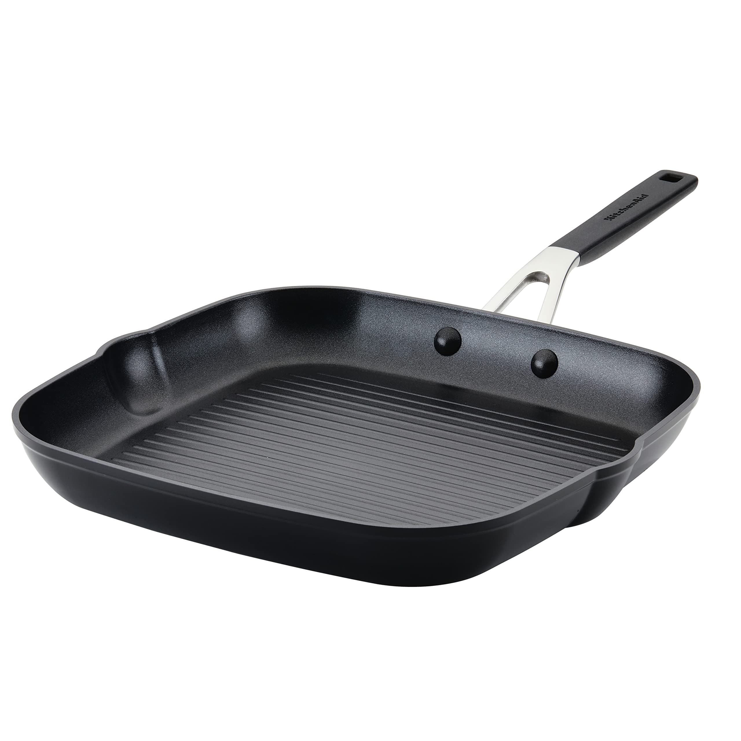 KitchenAid 84808 Hard Anodized Nonstick Square Grill Pan/Griddle with Pour Spouts, 11.25 Inch - Onyx Black
