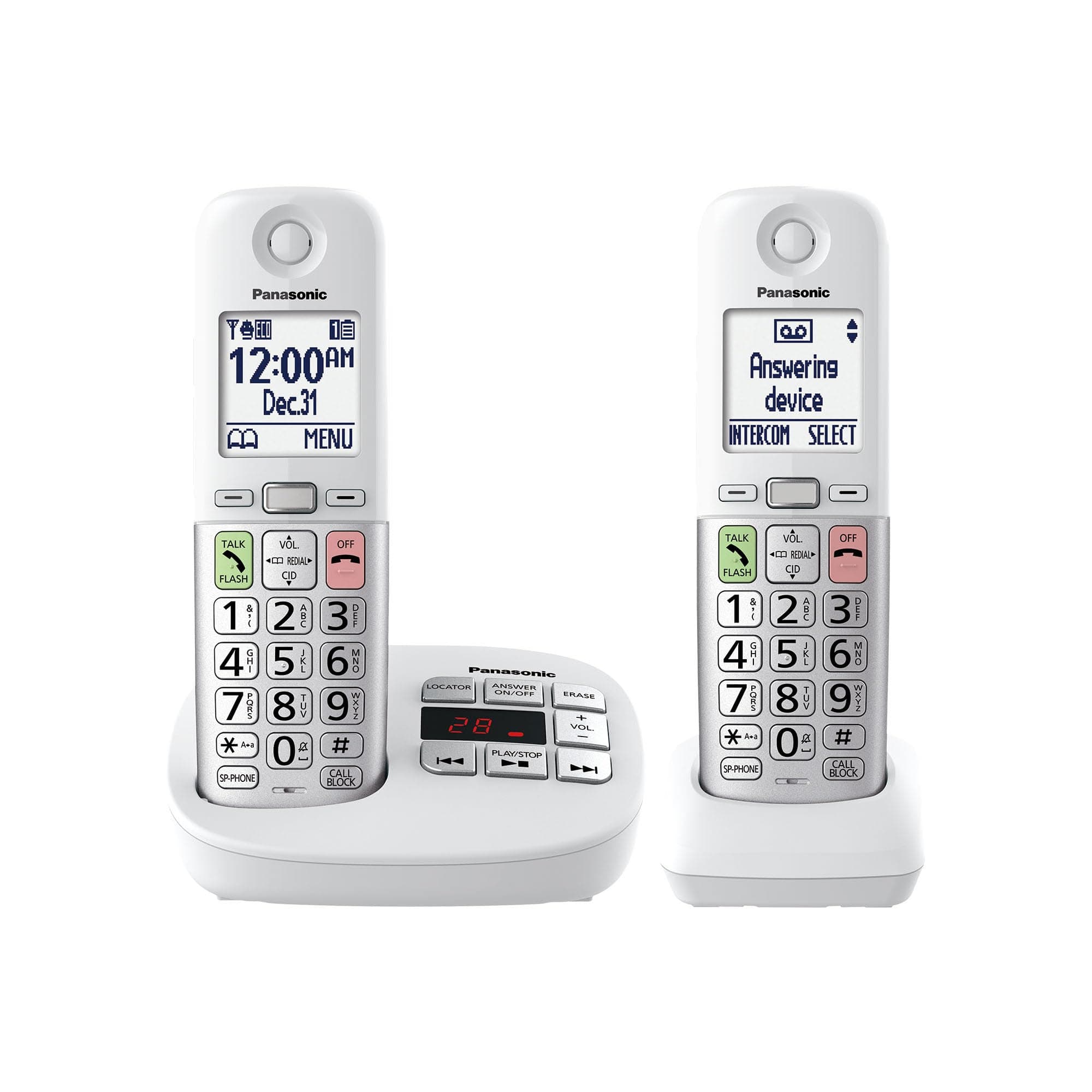 Cordless Phone, Easy to Use with Large Display and Big Buttons, Flashing Favorites Key, Built in Flashlight, Call Block, Volume Boost, Talking Caller ID, 2 Cordless Handsets - KX-TGU432W