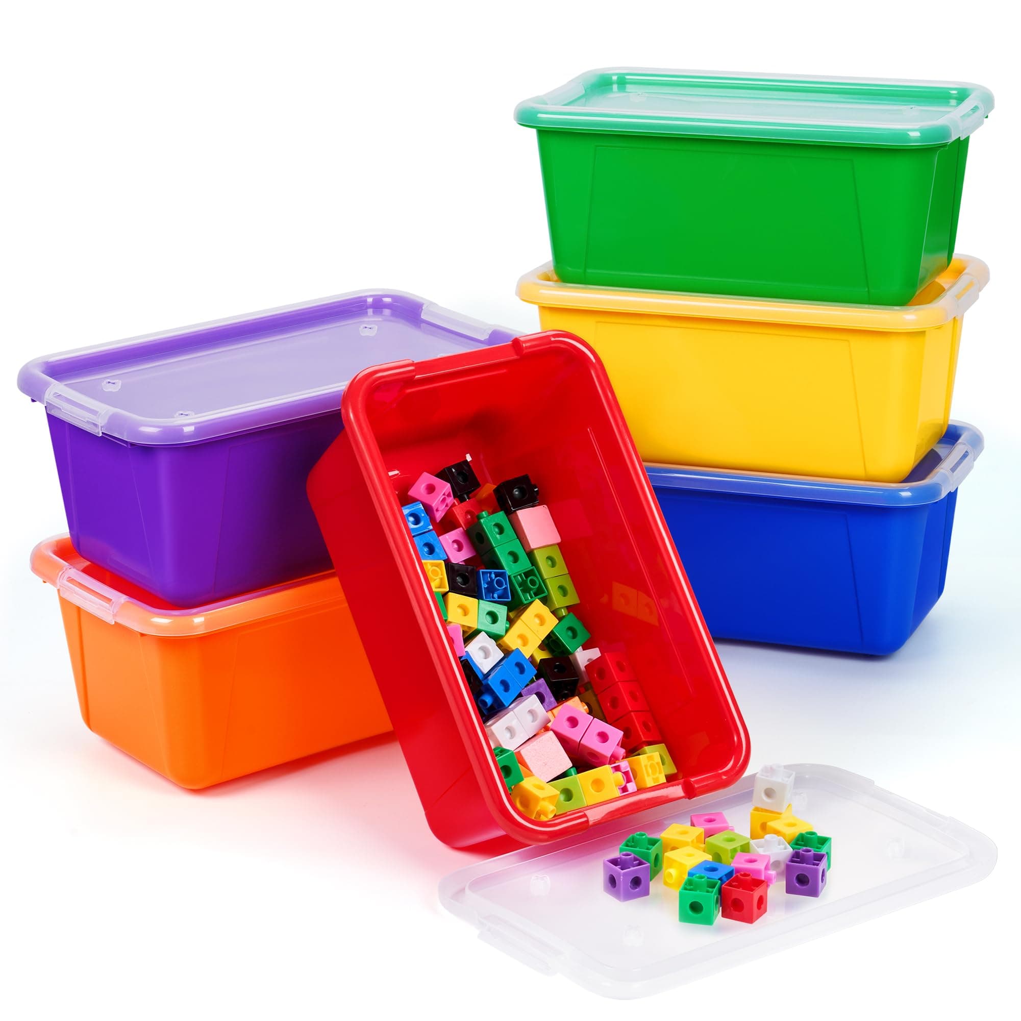 GAMENOTE 6 Quart Storage Bins with Lids,6 Pack Rainbow Plastic Latching Box for Classroom&Kids Toy Storage Opaque Stackable Shoe Box Size Containers for STEM Morning Tubs, Crafts & Building Blocks