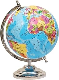 GeoKraft 8 Inch Diameter,10 Inches Height Metal Base Educational Globe Home Decor World Globe Office Decor Gift Item Show Piece (Blue)