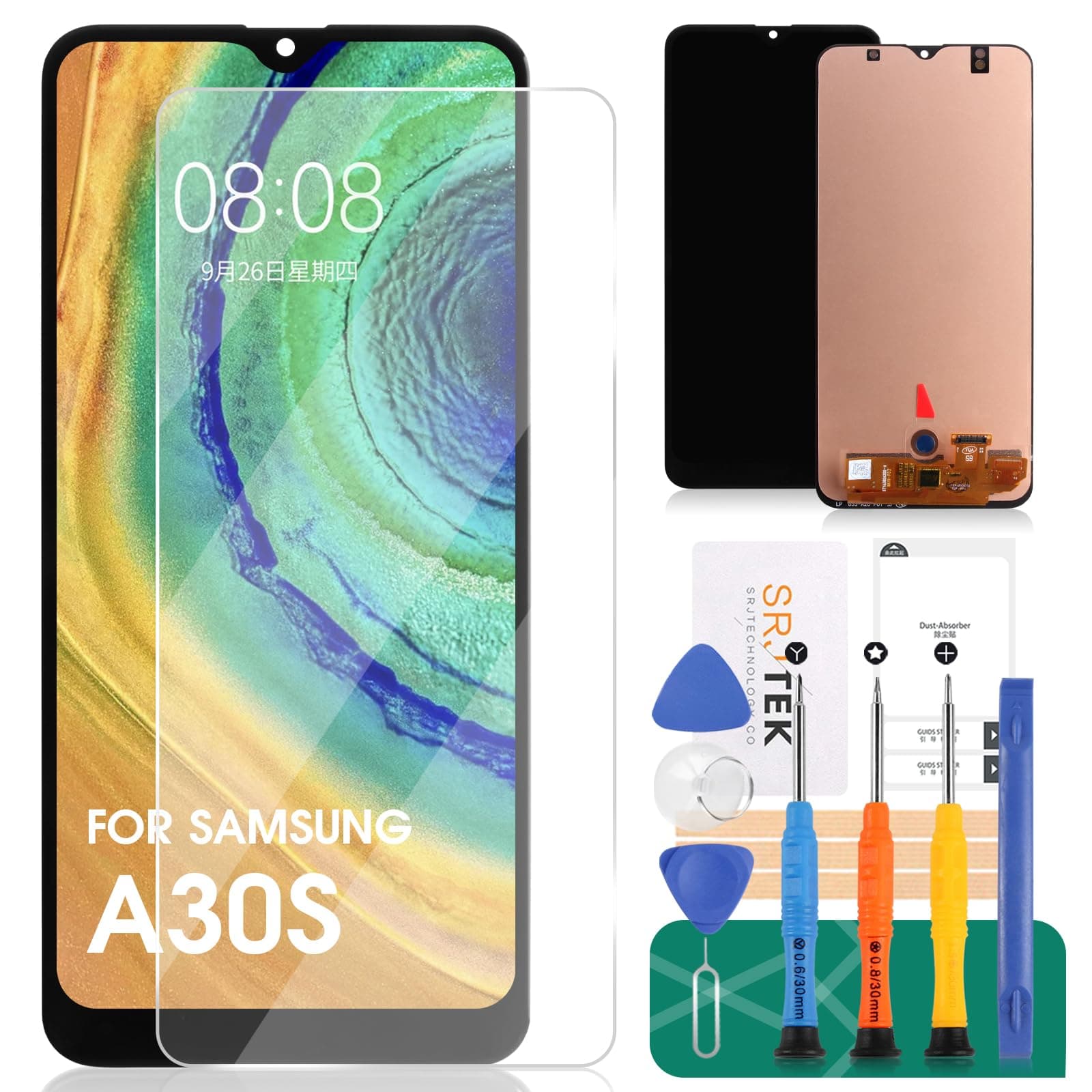 OLED Screen Replacement for Samsung Galaxy A30S 2019 A307 SM-A307F A307FN A307G A307GN 6.4" LCD Display Touch Digitizer Assembly (with Fingerprint Function)