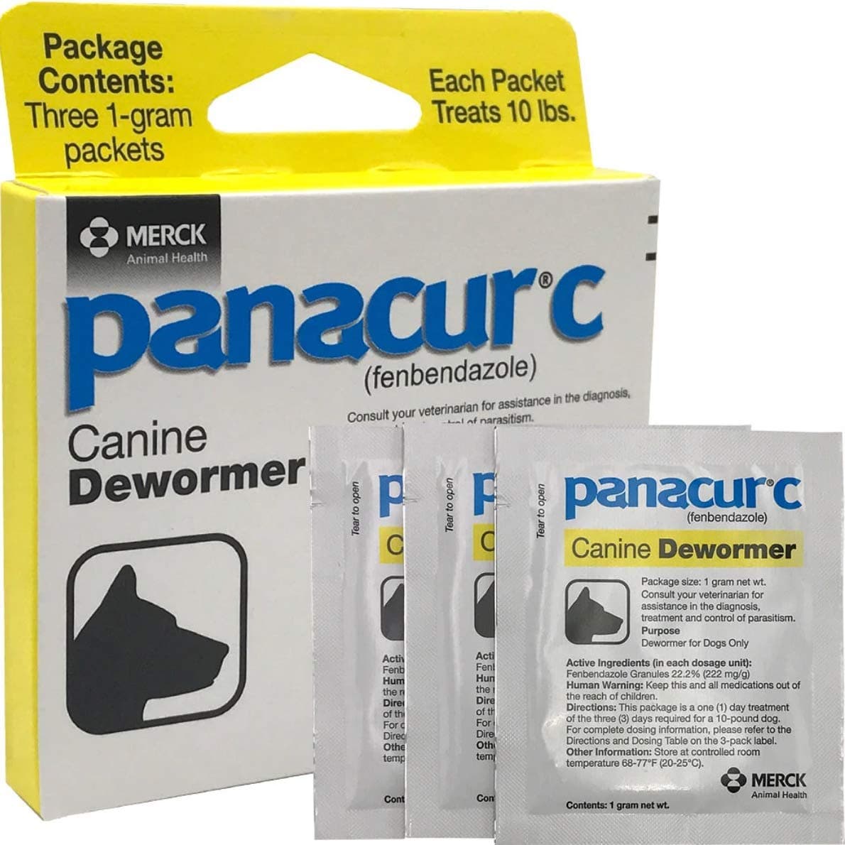 C Canine Dewormer Treatment Three 1-Gram Packets, Each Packet Treats 10 lbs
