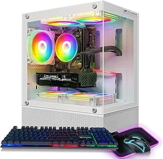 STGAubron Gaming PC Desktop, Radeon RX 580 16G GDDR5, Intel 10th Gen G5905 3.5G, 16G RAM, 1T SSD, WiFi, BT 5.0, RGB Fan x5, RGB Mouse Pad, Windows 11 Home, White