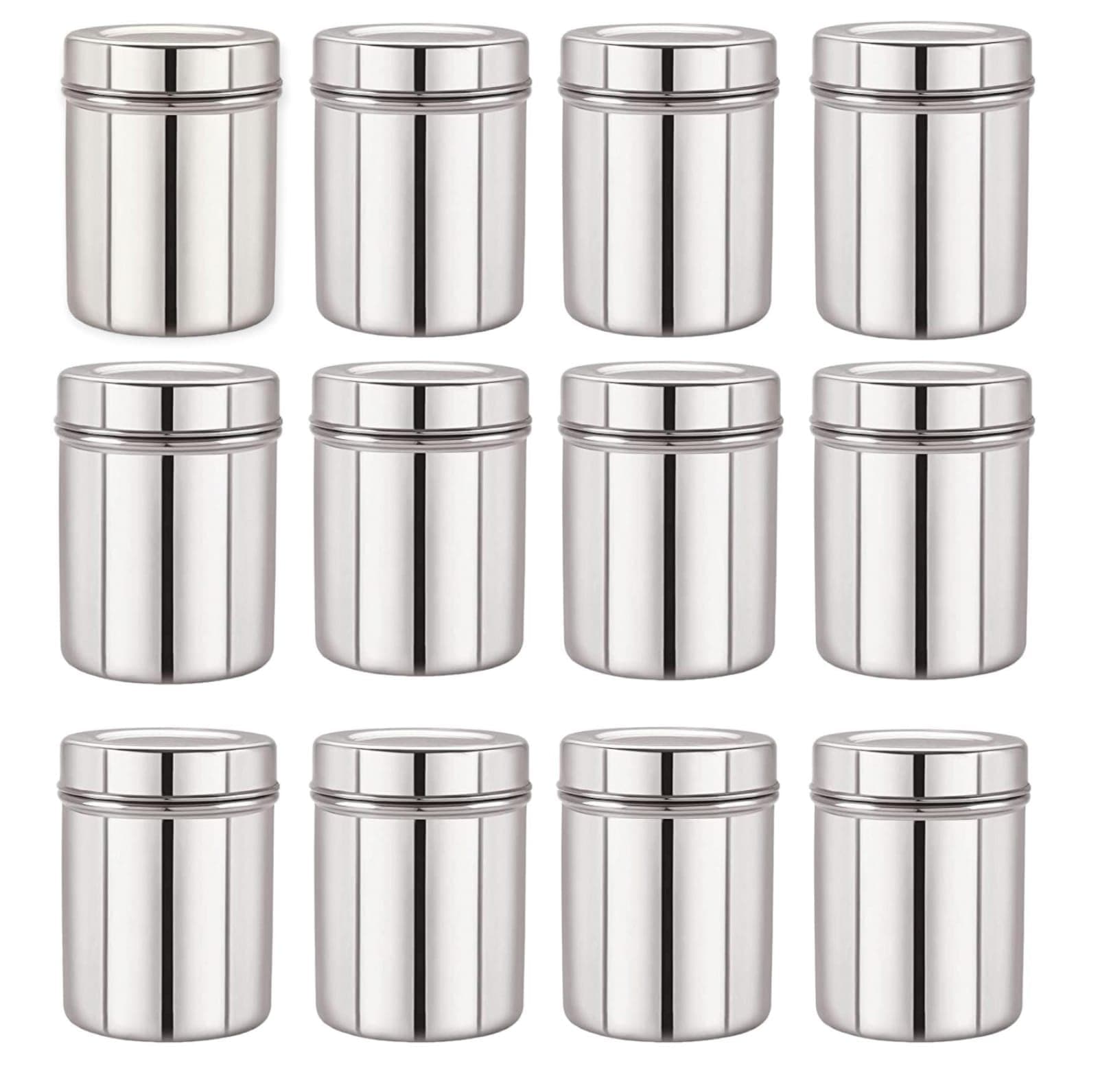 Atrock Stainless Steel Containers for Kitchen | Storage Container | Grocery Container 1Litre | 1000Ml Jars | Dabba (Set of 12) - Silver