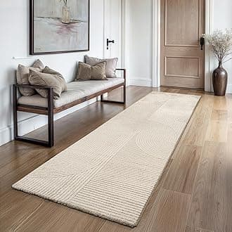 the carpet Everest Modern Short Pile Rug Living Room Bedroom with High-Low Effect, 3D Effect, High Pile Density and Pleasantly Soft, Panglao Design, Beige, 80 x 300 cm