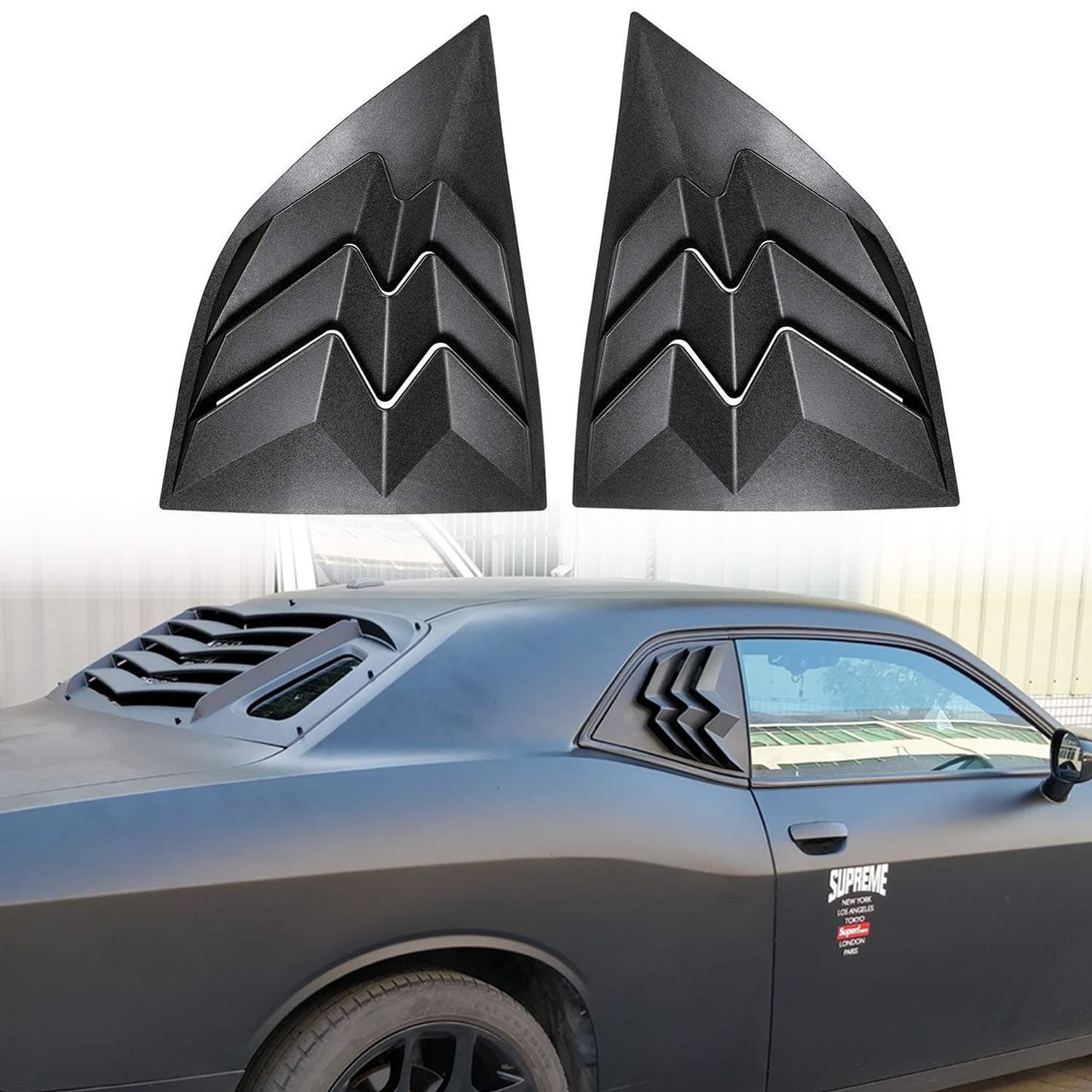 E-cowlboy for 2008-2021 Dodge Challenger Side Window Scoop Louvers, ABS Window Visor Cover, Sun Rain Shade Vent Matte Black