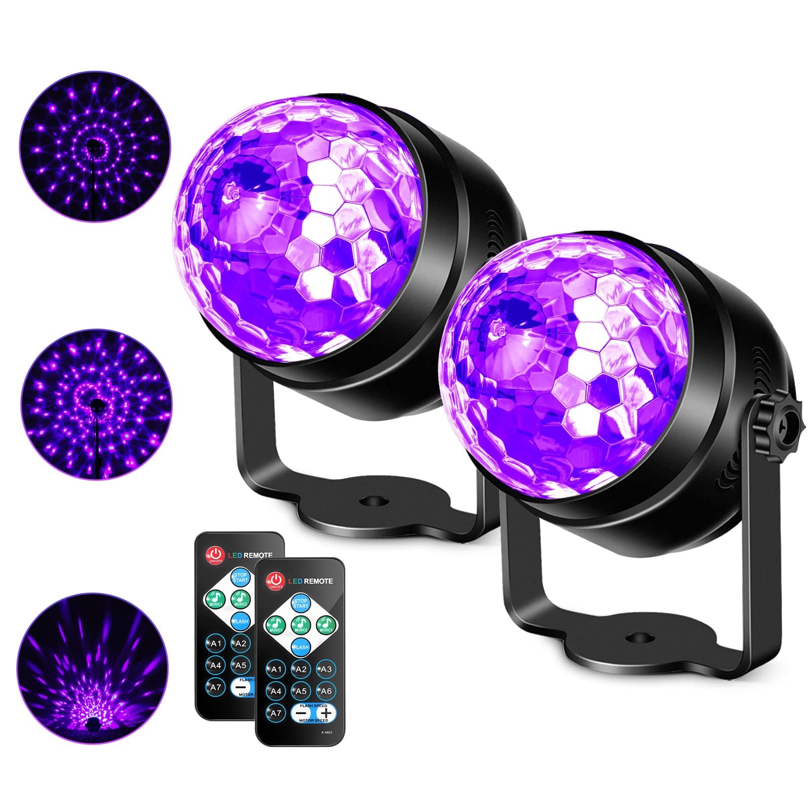 Litake [2 Pack] UV Black Lights 3W LED Disco Ball Party Lights Strobe Light Disco Lights, Sound Activated with Remote Control Dj Lights Stage Light for Festival Bar Club Party Wedding Show Home